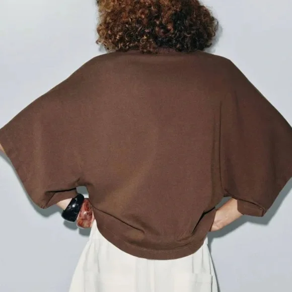 Zara Chocolate Brown Short Sleeve Top S - Picture 2 of 5